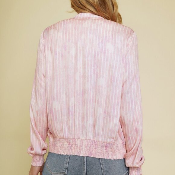 MYSTREE Pink Bomber Jacket – Lightweight Zip Up Striped Long Sleeve - Picture 6 of 7